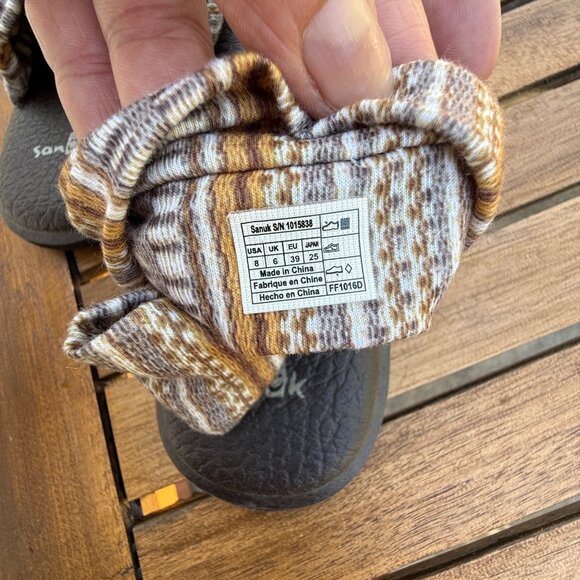 Sanuk Yoga Sling 2 Sandals Womens Size 8 Brown Fabric Strap Flat Comfort Shoes - Picture 4 of 5